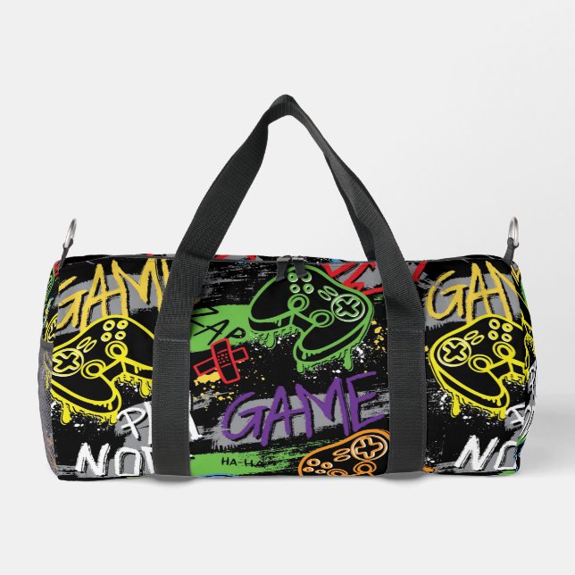 Neon Graffiti Gaming Pattern Duffle Bag (Back)