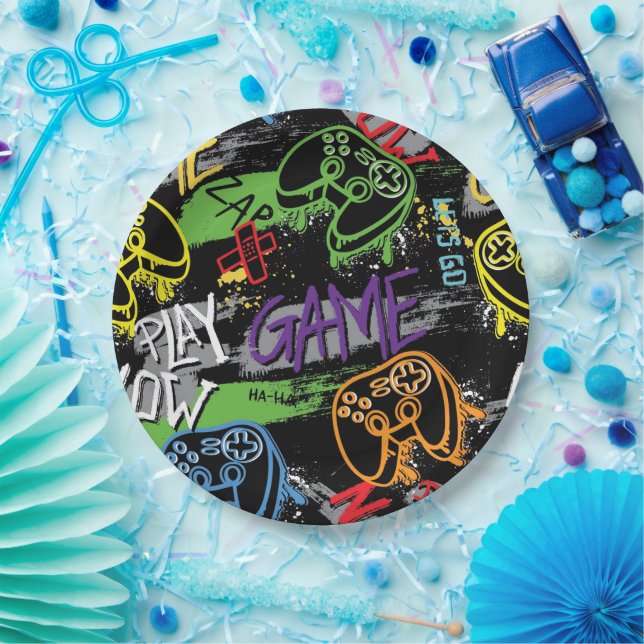 Neon Graffiti Gaming Pattern Paper Plate (Party)