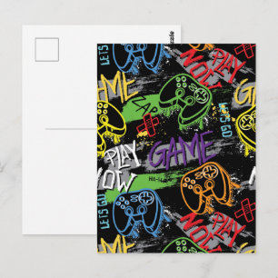 Neon Graffiti Gaming Pattern Postcard