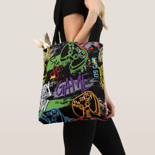 Neon Graffiti Gaming Pattern Tote Bag