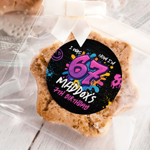 Neon Graffiti Six Seven Kids 7th Birthday Party Classic Round Sticker