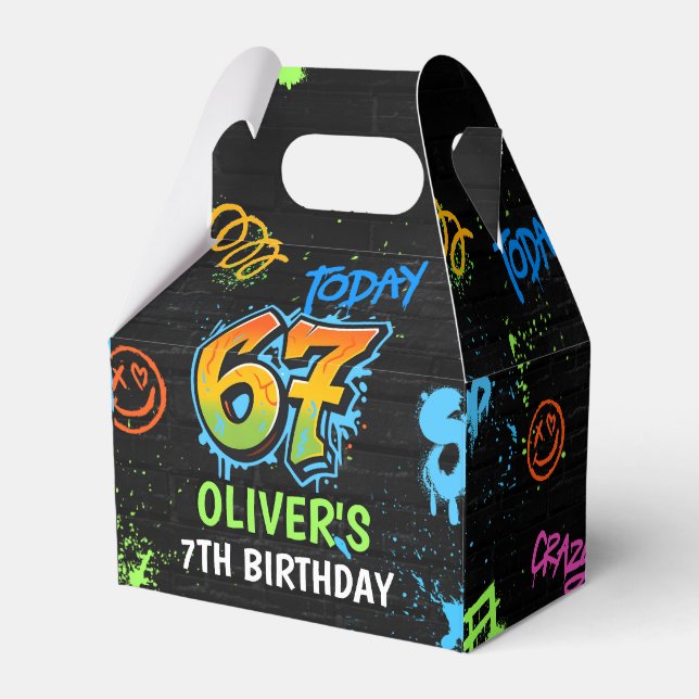 Neon Graffiti Six Seven Kids 7th Birthday Party Favour Box (Front Side)