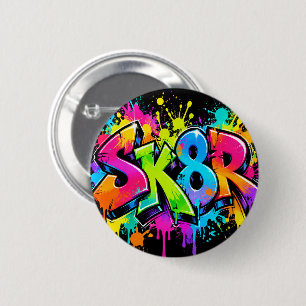 Neon Graffiti SK8R Button – Colourful Skater Art