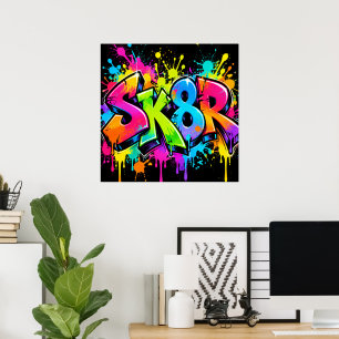Neon Graffiti SK8R Poster Colourful Urban Skater 