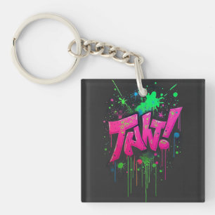 Neon Graffiti Street Art Canvas - Vibrant Dripping Key Ring
