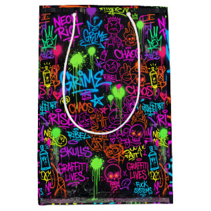 Neon Graffiti Street Art Collage Pattern Medium Gift Bag