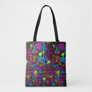 Neon Graffiti Street Art Collage Pattern Tote Bag