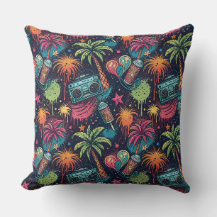 Neon Graffiti Tropical Boombox Street Art Pattern Cushion