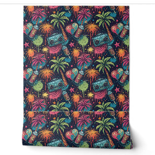 Neon Graffiti Tropical Boombox Street Art Pattern Wallpaper