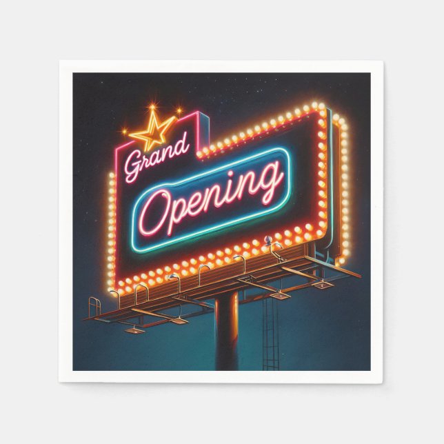Neon Grand Opening Billboard  Napkin (Front)