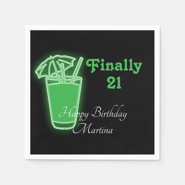 Neon Green 21st Birthday Napkin (Front)