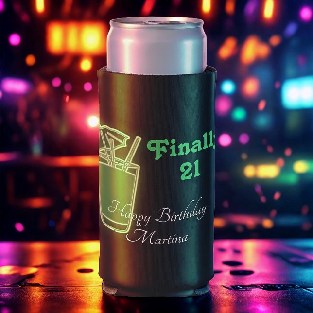 Neon Green 21st Birthday Seltzer Can Cooler (Creator Uploaded)