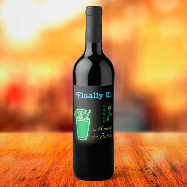 Neon Green 21st Birthday Wine Label (Creator Uploaded)