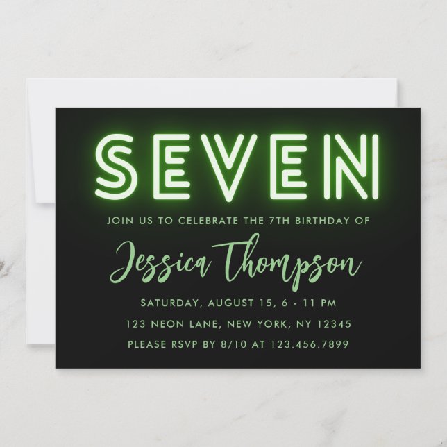 Neon Green 7th Birthday Invitation (Front)