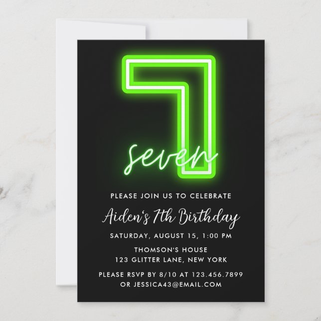 Neon Green 7th Birthday Invitation (Front)