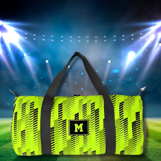 Neon Green Abstract Geometric stripes Gym Sports  Duffle Bag (Creator Uploaded)
