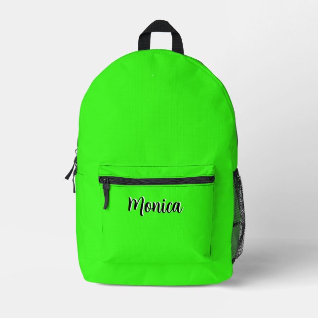 Neon Green and Black 3D Personalised Name  Printed Backpack (Front)
