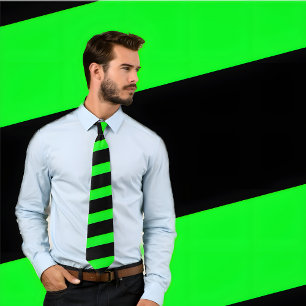 Neon Green and Black Striped Tie (Thick Stripes)