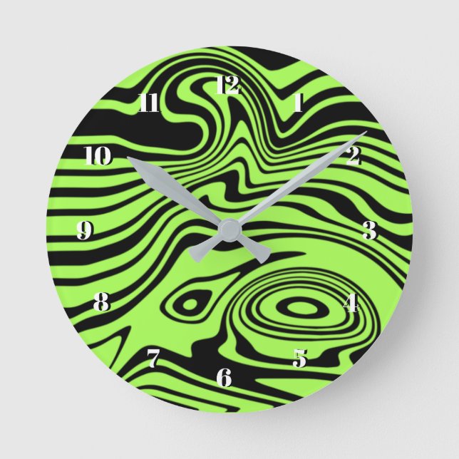 Neon Green and Black Waves Wall Clock Choose Colou (Front)