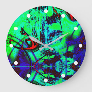Neon Green And Blue Abstract Pattern Large Clock