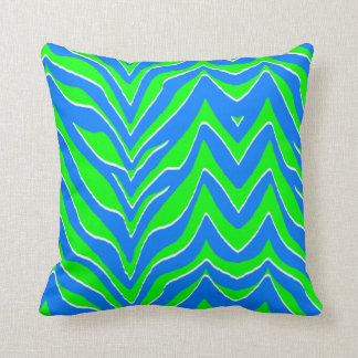 Neon Green and Blue Zebra Stripes Cushion