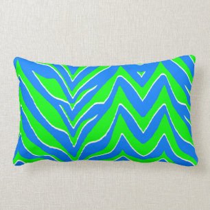Neon Green and Blue Zebra Stripes Lumbar Cushion