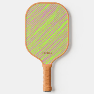 Neon Green and Brown Modern Monogram Pickleball Paddle