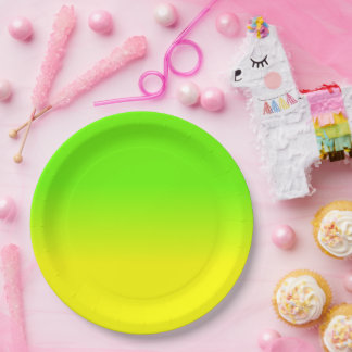 Neon Green and Neon Yellow Ombré Shade Color Fade Paper Plate