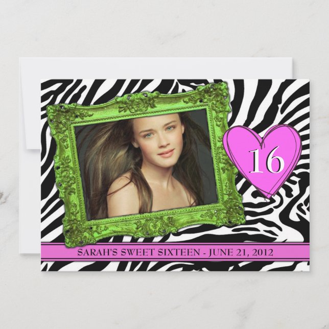 Neon Green and Pink Sweet Sixteen Invitation (Front)