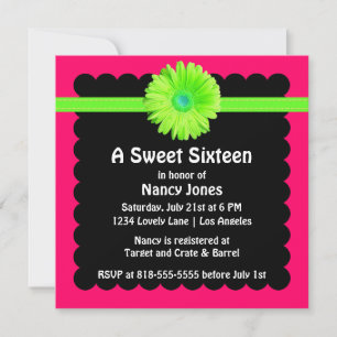Neon Green and Pink Sweet Sixteen Invitation