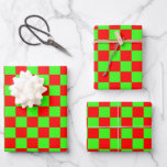Neon Green and Red Chequered Chequerboard Vintage Wrapping Paper Sheet<br><div class="desc">Neon Green and Red Chequered Chequerboard Vintage</div>