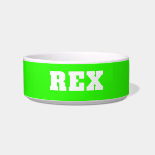 Neon Green and White Modern Name Pet Bowl