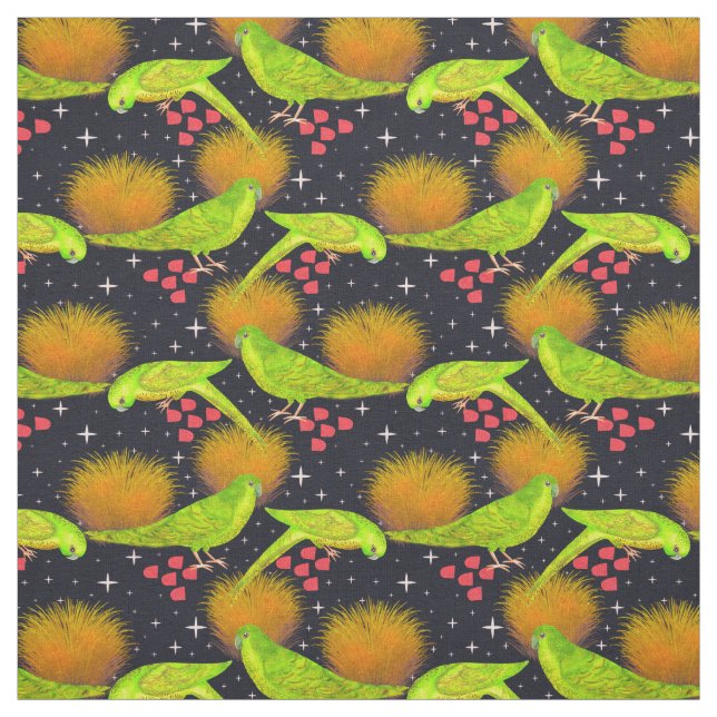 Neon green Australian Parrots  Fabric (Swatch)