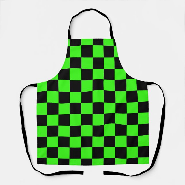 Neon Green Black Chequered Chequerboard Vintage Apron (Front)