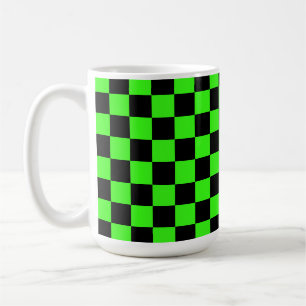 Neon Green Black Chequered Chequerboard Vintage Coffee Mug