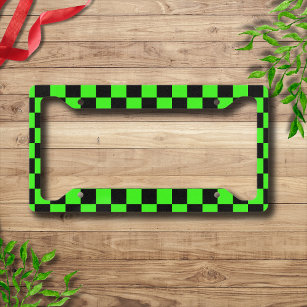 Neon Green Black Chequered Chequerboard Vintage Licence Plate Frame