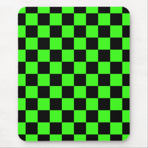 Neon Green Black Chequered Chequerboard Vintage Mouse Pad