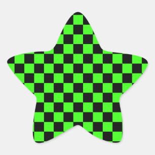 Neon Green Black Chequered Chequerboard Vintage Star Sticker