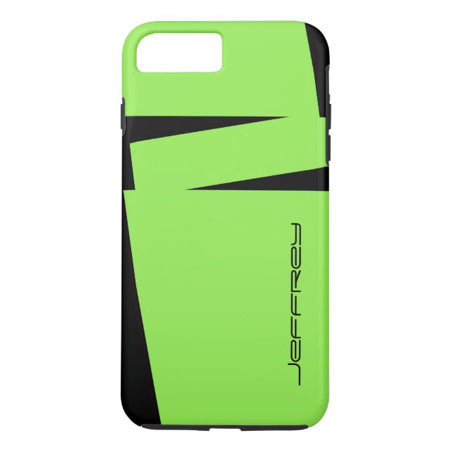 Neon Green & Black Triple Stripe, Personalise Name Case-Mate iPhone Case (Back)
