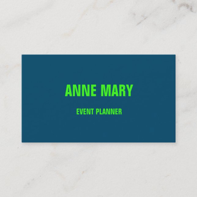 Neon Green Blue Custom Colour Wedding Stylish Business Card (Front)