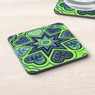 'Neon Green & Blue Love' Coasters