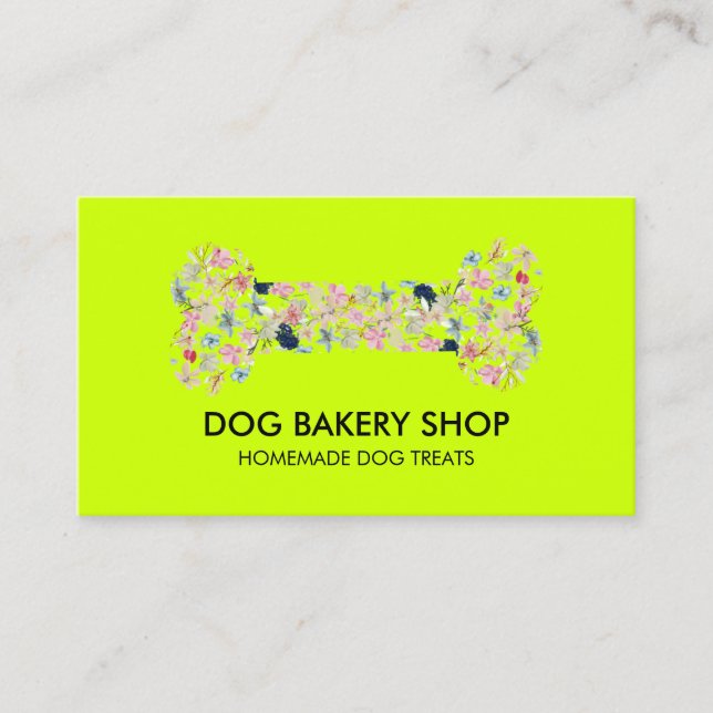 Neon Green Bone Homemade Dog Treats Business Card (Front)