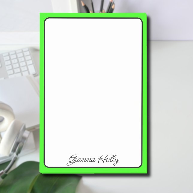 Neon Green Border Minimalist Professional Name  Post-it Notes (Creator Uploaded)