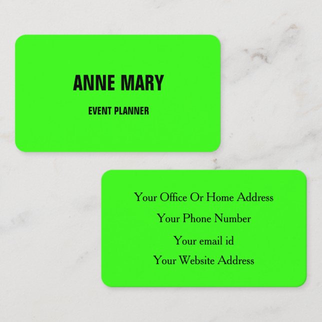 Neon Green Bright Colorful Wedding Event 2026 Business Card (Front/Back)