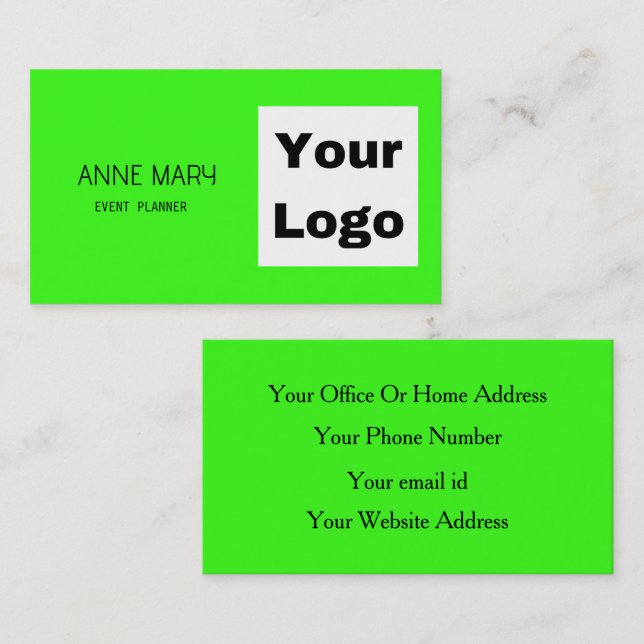 Neon Green Bright Colourful Your Custom Logo Trend Business Card (Front/Back)