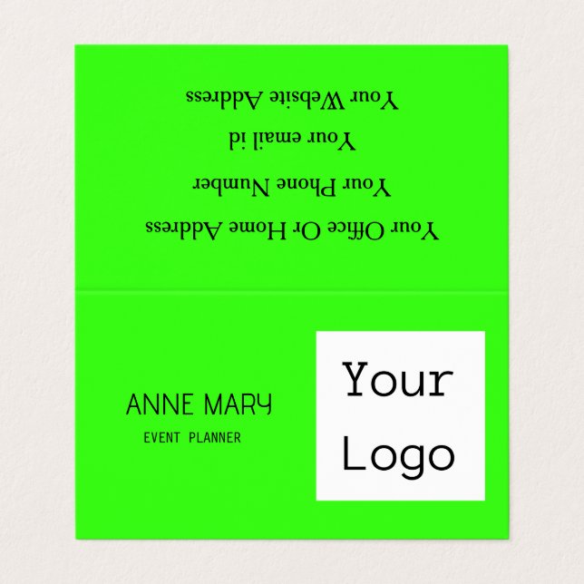 Neon Green Bright Colourful Your Custom Photo Logo Business Card (Outside Unfolded)