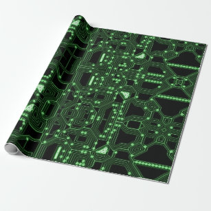 Neon Green Circuit Board   Custom Wrapping Paper