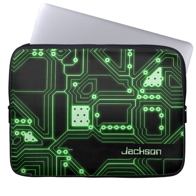 Neon Green Circuit Board | Personalised Laptop Sleeve (Front)