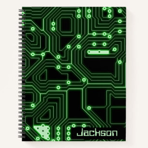 Neon Green Circuit Board   Personalised Spiral Notebook