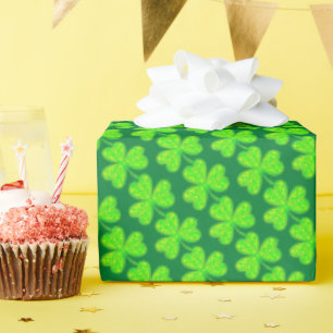 Neon Green Clover Pattern Wrapping Paper